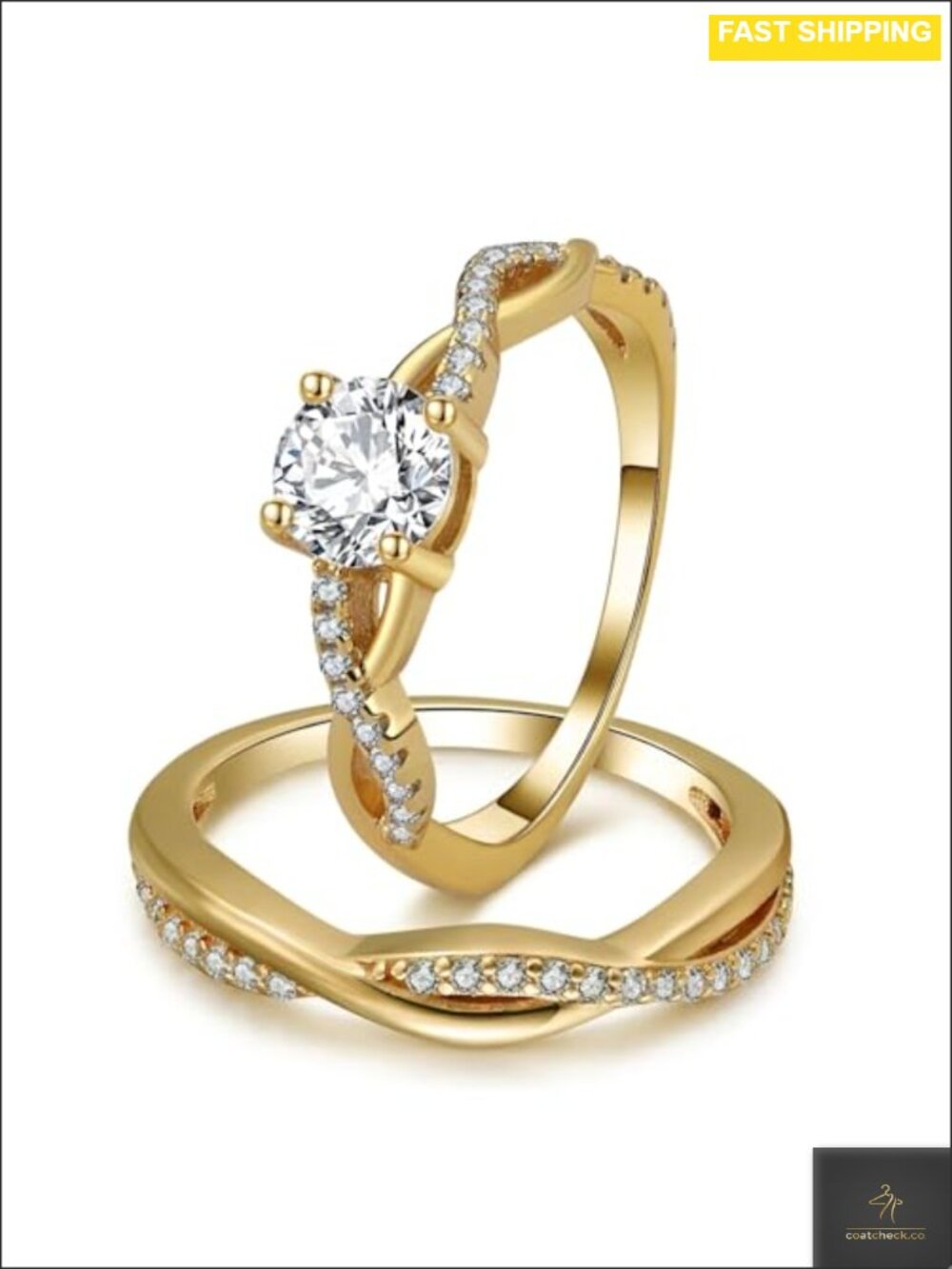 Sterling Silver Wedding Ring Set Gold Plated CZ Engagement Band